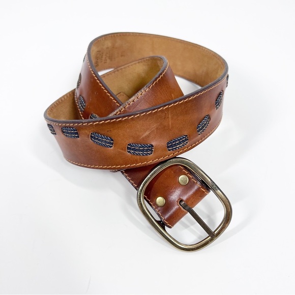 Levi's Other - Vintage LEVI’S Wide leather belt with denim woven in antique brass hardware